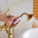 GobekUsa Gold Tub Sink Faucet with Handshower - Freestanding Bath Mixer Tap