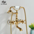 GobekUsa Golden Black Bathtub Faucet with Hand Shower and Rotate Spout