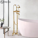 GobekUsa Dual Handle Clawfoot Bathtub Shower Faucet, Golden Polished Free Standing Mixer