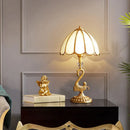 GobekUsa Classic Style Beveled Glass Scalloped Table Lamp with Brass Base for Bedside Nightstand