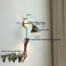 GobekUsa Green Glass LED Wall Sconce, Modern Nordic Rotate Copper Stair Light