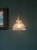 Vintage Green Glass Pendant Light With Brass Details