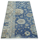 Vintage Hand Knotted 2x4 Blue, Ivory and Gray Traditional Oxidized Textured Persian Low Pile Wool Rug | N3424