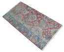 Vintage Maroon and Blue Persian Hand Knotted Wool Rug 2x4 - Oxidized