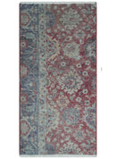 Vintage Hand Knotted 2x4 Maroon and Blue Traditional Oxidized Textured Persian Low Pile Wool Rug| N1824