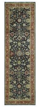 Vintage Hand Knotted Traditional Black, Rust and Beige Antique Textured Low Pile Distressed Wool Rug