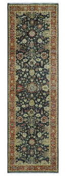 Vintage Hand Knotted Wool Area Rug Black Rust Beige Distressed Low Pile by The Rug Decor