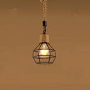 Vintage Hemp Rope Iron Pendant Light in Black