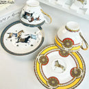 GobekUsa Bone Porcelain Coffee Mug Cup Saucer Set for Dining Table Tea Fruits Juice