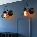 Vintage industrial cage wall lamp bedroom black metal sconce by Decorbites