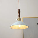 GobekUsa Ceramic Knob Switch LED Pendant Lamp, Nordic Walnut Wood Hanging Light Fixtures for Living Room