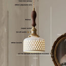GobekUsa Ceramic Knob Switch LED Pendant Lamp, Nordic Walnut Wood Hanging Light Fixtures for Living Room