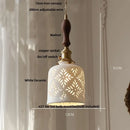 GobekUsa Ceramic Knob Switch LED Pendant Lamp, Nordic Walnut Wood Hanging Light Fixtures for Living Room