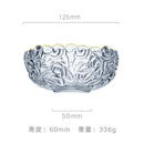 Vintage rose etched glass salad bowl with gold rim dining room by Decorbites