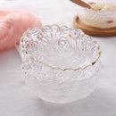 Vintage rose etched glass salad bowl with gold rim dining room by Decorbites