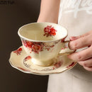 Vintage rose porcelain coffee mug with golden edge dining room set by Decorbites