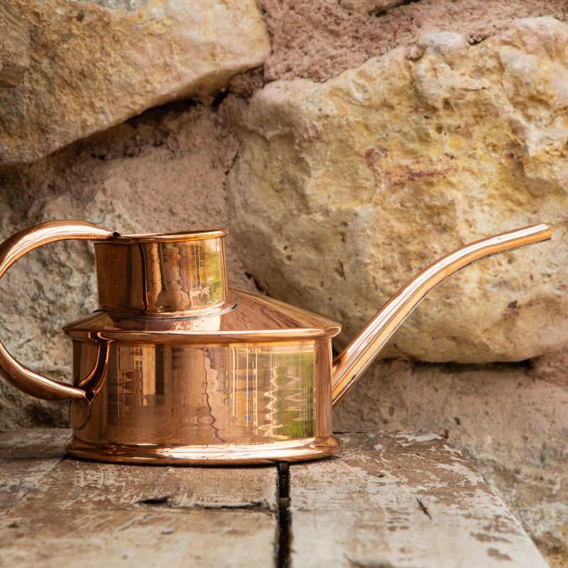 Vintage Short Copper Watering Can Premium Solid Hand Patina Antique Garden Style