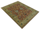 Vintage Style 8x10 Traditional Floral Rust and Olive Oriental Oushak wool area rug by The Rug Decor