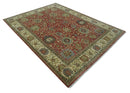 Vintage Style 9x12 Fine Hand Knotted Rust, Olive and Beige Traditional Serapi wool rug