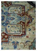 Vintage Style Beige, Aqua and Brown Hand Knotted Traditional Heriz 8x10 wool area Rug