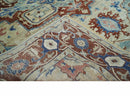Vintage Style Beige, Aqua and Brown Hand Knotted Traditional Heriz 8x10 wool area Rug