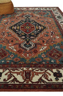 Vintage Style Black, Rust, Teal and Ivory Hand Tufted 8x10 Traditional wool Area Rug by The Rug Decor