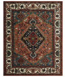 Vintage Style Black, Rust, Teal and Ivory Hand Tufted 8x10 Traditional wool Area Rug by The Rug Decor