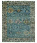 Vintage Style Blue, Beige and silver Hand Knotted Traditional Oushak wool area Rug by The Rug Decor