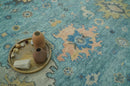 Vintage Style Blue, Beige and silver Hand Knotted Traditional Oushak wool area Rug by The Rug Decor