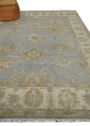 Vintage Style Charcoal, Beige and Olive 8x10 Hand knotted Oushak wool Area Rug