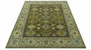 Vintage Style Earthy Green and Silver Traditional Hand Knotted Multi Size wool area rug