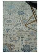 Vintage Style Ivory and Rust 8x10 Traditional Textured Low Pile Wool Rug