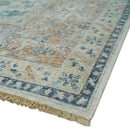 Vintage Style Ivory and Rust 8x10 Traditional Textured Low Pile Wool Rug