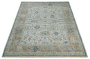 Vintage Style Ivory and Rust 8x10 Traditional Textured Low Pile Wool Rug