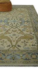 Vintage Style Ivory, Beige and Gray 6x9 Hand Knotted Traditional Oriental Oushak wool rug by The Rug Decor