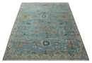 Vintage Style Light Blue and Brown Hand knotted Oushak Multi Size wool Area Rug
