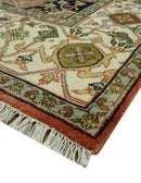 Vintage Style Olive, Rust and Ivory Fine Hand Knotted 8x10 wool area rug by The Rug Decor