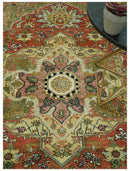 Vintage Style Olive, Rust and Ivory Fine Hand Knotted 8x10 wool area rug by The Rug Decor