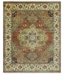 Vintage Style Olive, Rust and Ivory Fine Hand Knotted 8x10 wool area rug by The Rug Decor