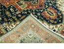 Vintage Style Rust, Blue and Ivory Fine Hand Knotted Traditional Heriz 9x12 wool area rug by The Rug Decor