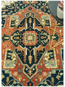Vintage Style Rust, Blue and Ivory Fine Hand Knotted Traditional Heriz 9x12 wool area rug by The Rug Decor