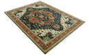 Vintage Style Rust, Blue and Ivory Fine Hand Knotted Traditional Heriz 9x12 wool area rug by The Rug Decor