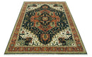 Vintage Style Rust, Blue and Ivory Fine Hand Knotted Traditional Heriz 9x12 wool area rug by The Rug Decor