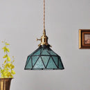 GobekUsa Blue Glass LED Pendant Light Fixture with Adjustable Copper Knob Switch