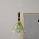 GobekUsa LED Wood Walnut & Green Glass Pendant Light - Nordic Modern Style