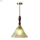 GobekUsa LED Wood Walnut & Green Glass Pendant Light - Nordic Modern Style