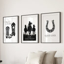 Black White Western Cowgirl 3 Piece Art. Boots, Horseshoe by Wall Art Set
