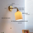 GobekUsa Copper Canopy LED Wall Sconce, White Ceramic Bedside Light for Bedroom, Modern Nordic Design
