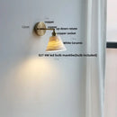 GobekUsa Copper Canopy LED Wall Sconce, White Ceramic Bedside Light for Bedroom, Modern Nordic Design