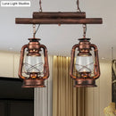 GobekUsa Copper Lantern Island Light with Clear Glass - 2-Bulb Kitchen Hanging Fixture